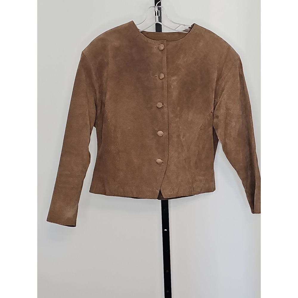The Villager Womens 14 Genuine butter soft suede Cropped Jacket Tan Button Lined